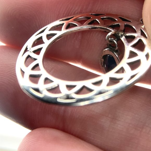 Blue Sapphire .93ct Platinum Finish Solid 925 Sterling Silver Pendant - Picture 5 of 7